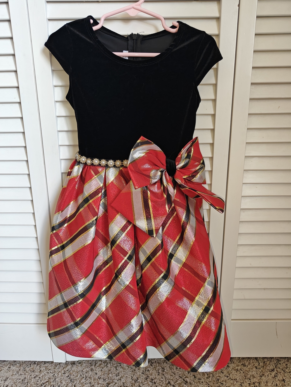 Bonnie Jean Black Velvet & Red Plaid Holiday Dress Size 6Y